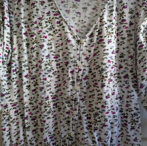 Lucky Brand cotton floral boho white-pink top, sz M - Picture 3 of 11
